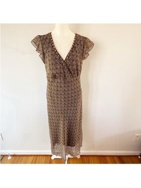Vintage Women Y2K Crochet Beaded Sheer Babydoll Dress Sz 12 Forest Fairy Granola